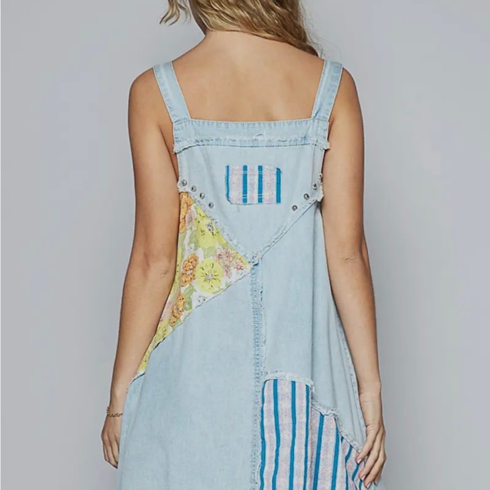 POL Light Blue Denim Floral Patch Mini Dress - Picture 9 of 14